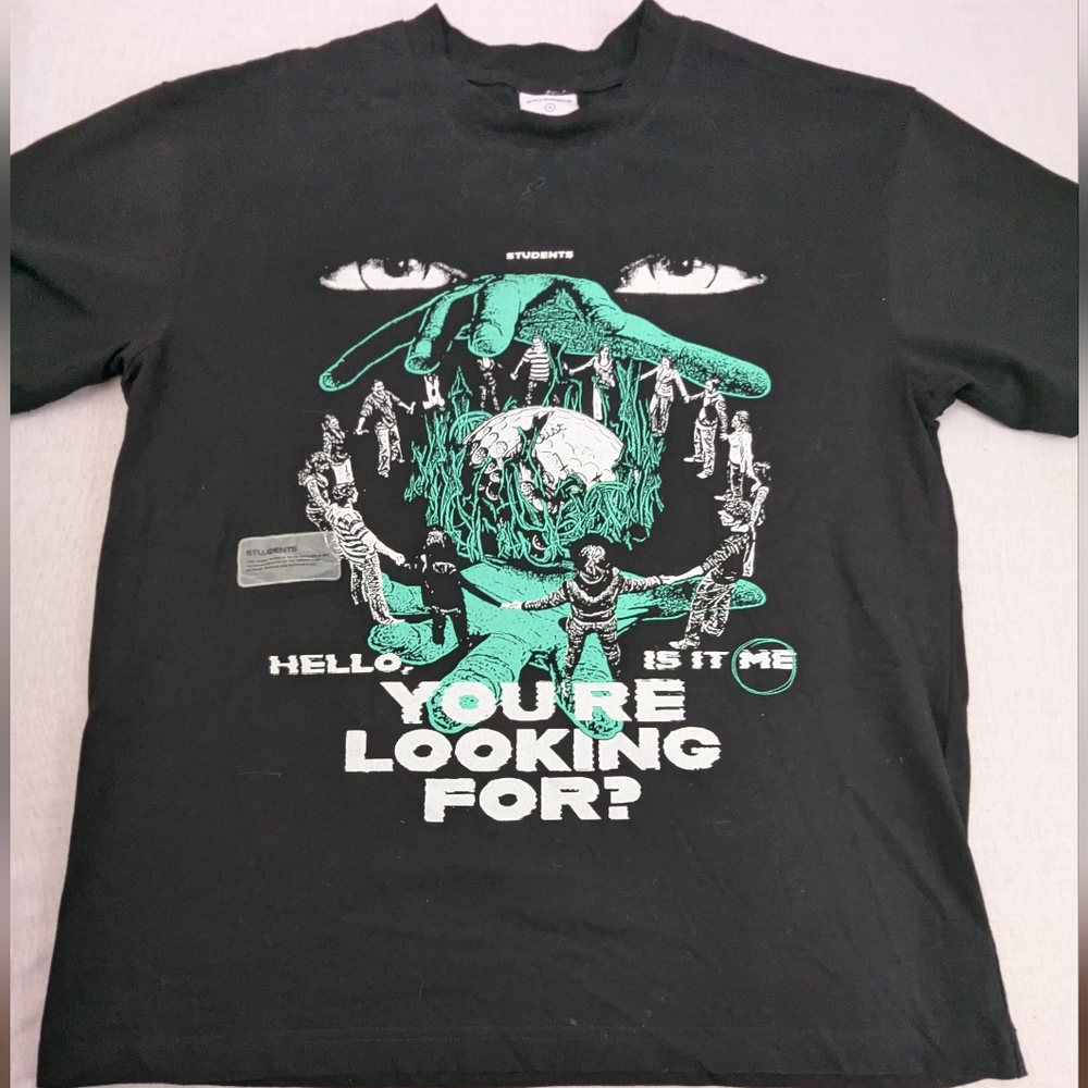 Students Hello Is It Me You're Looking For T-shirt Teal White Graphics Large